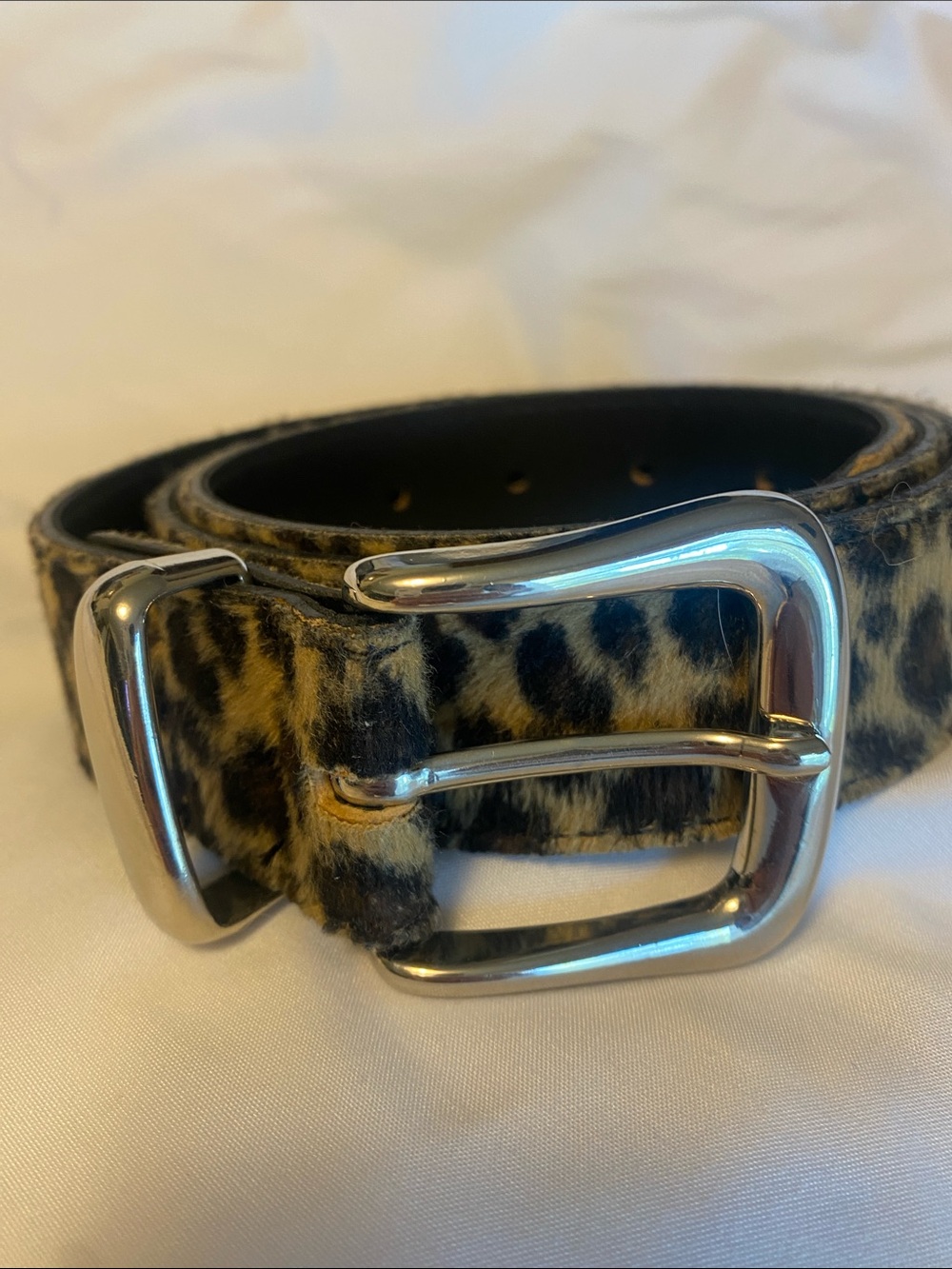 Absolutely Fresh by Prestige Leather furry Leopard Print Belt with Silver Buckle